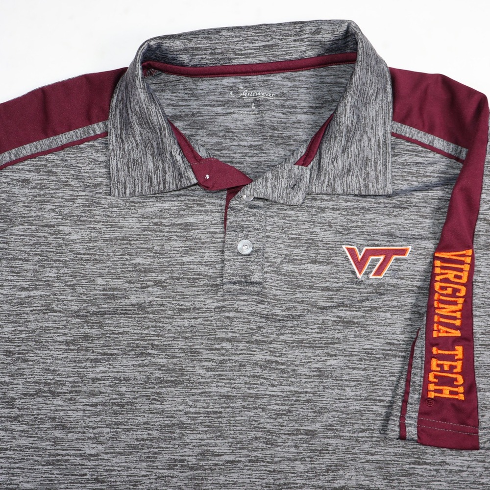 Chiliwear Virginia Tech Hokies Mens Large Gray Space Dye Polo Shirt Maroon VT